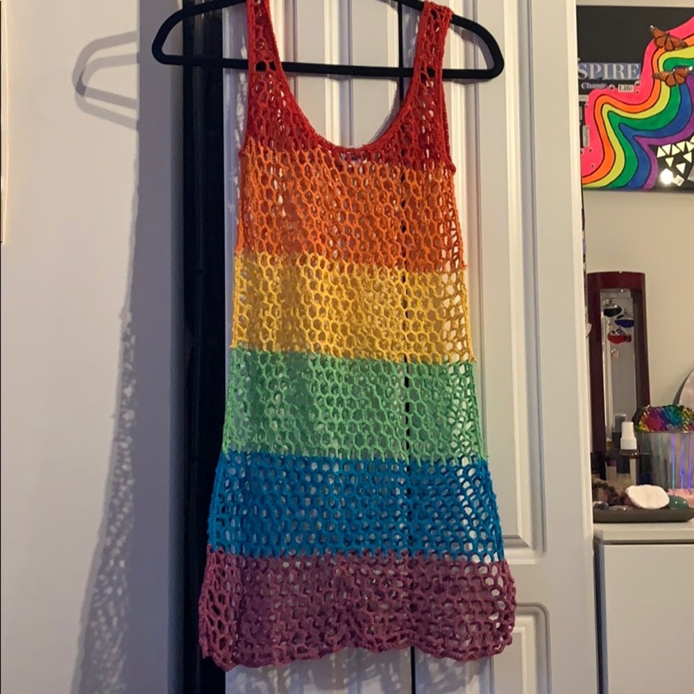 Rainbow Mesh Coverup Dress